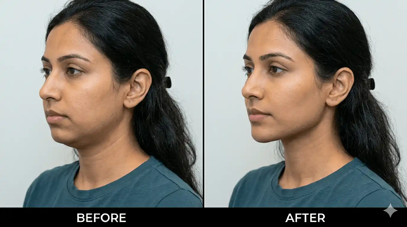 Jawline filler results Los Angeles - sharp defined jaw angle, structured profile after treatment
