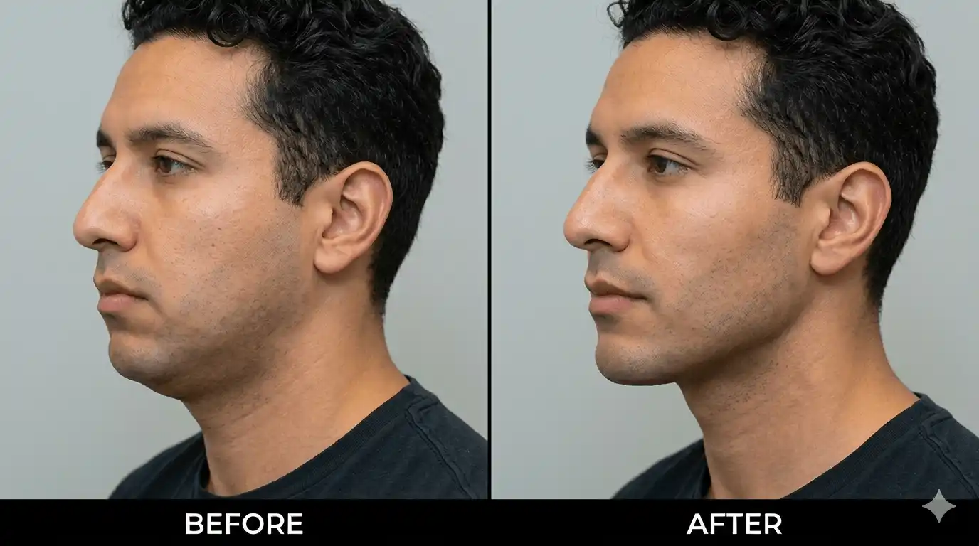 Jawline filler side profile Los Angeles - improved jaw angle and defined side profile after contouring