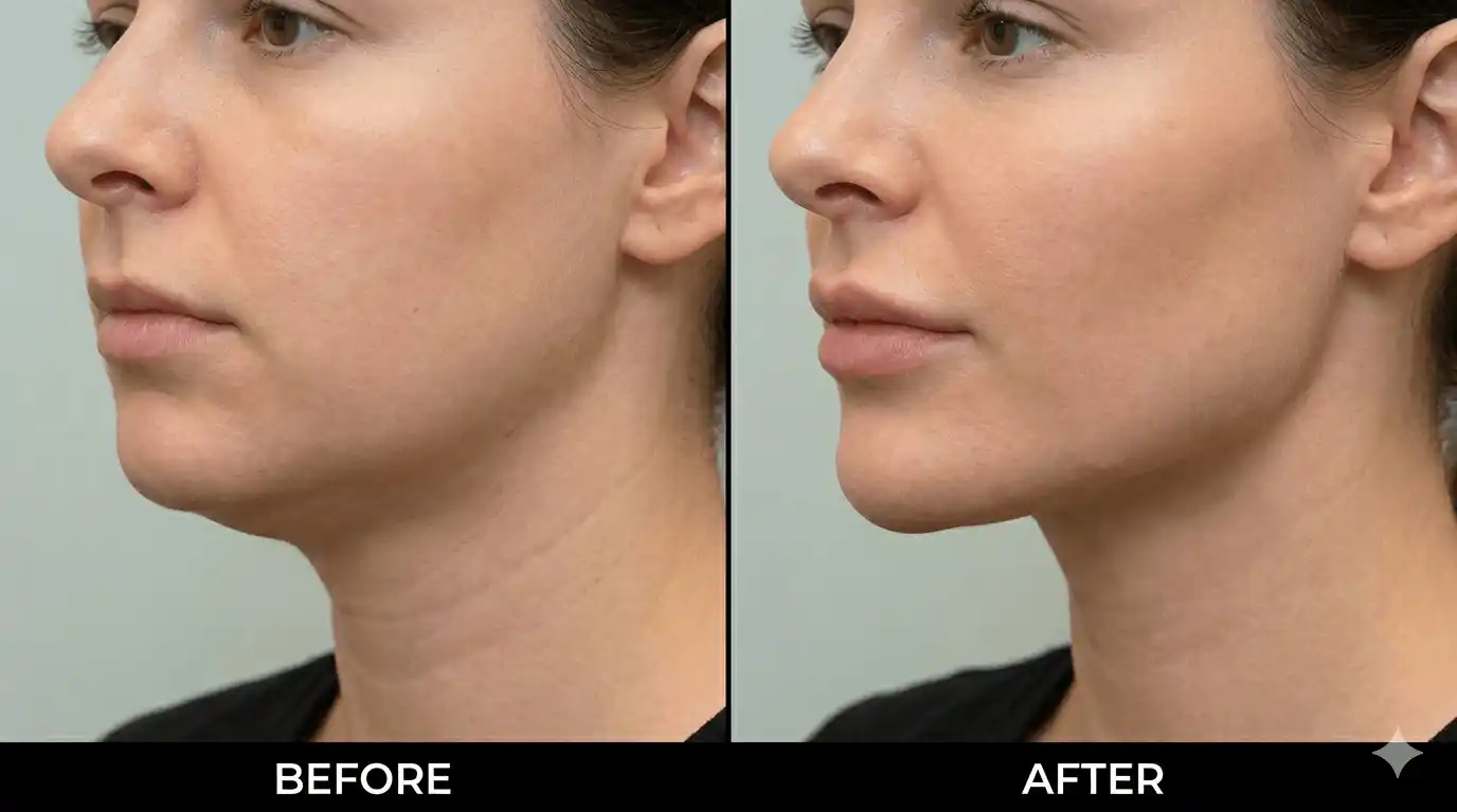 Jowl reduction with jawline filler Los Angeles - lifted jaw and tighter lower face, natural result